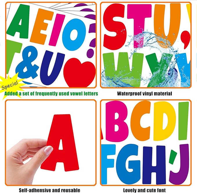 Bemeol Bulletin Board Letters 462 Pieces 4 Inch Alphabet Letter Stickers Cutout Letters for Poster Board Display Home Classroom School Decor(Colorful)
