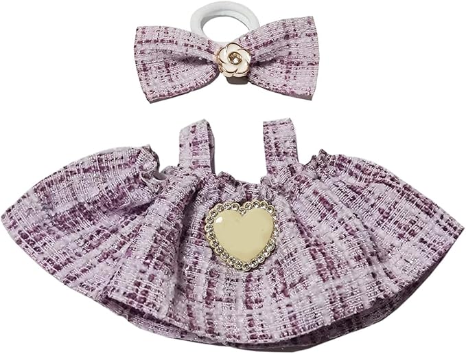 17cm Doll Clothes - Luxury Chic Style Set for 5.91-6.7“ (15-17cm) Dolls, Cute Premium Fashion Doll Outfit with Accessories -Purple Plaid Tweed Dress +Plaid Bow