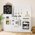 Kinder King Wooden Kids Play Kitchen, Toy Kitchen Playset for Toddler, Play Kitchen Set w/Blackboard, Transparent Coloring Board, Pretend Dishwasher, Oven, Ice Maker, Gift for Boys Girls Age 3+, White