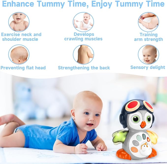 Crawling Musical Penguin Baby Toys with Music, Infant Tummy Time Toys for Babies 0 3 6 9 12-18 36 Months Newborn Devolopment Toddler Boy Girl Age 1 2 3 Year Old Christmas 1st Birthday Gifts
