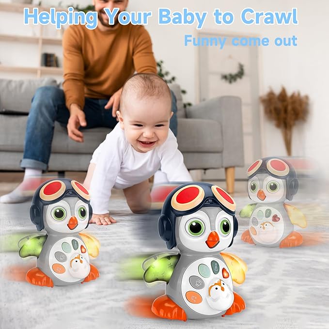 Crawling Musical Penguin Baby Toys with Music, Infant Tummy Time Toys for Babies 0 3 6 9 12-18 36 Months Newborn Devolopment Toddler Boy Girl Age 1 2 3 Year Old Christmas 1st Birthday Gifts