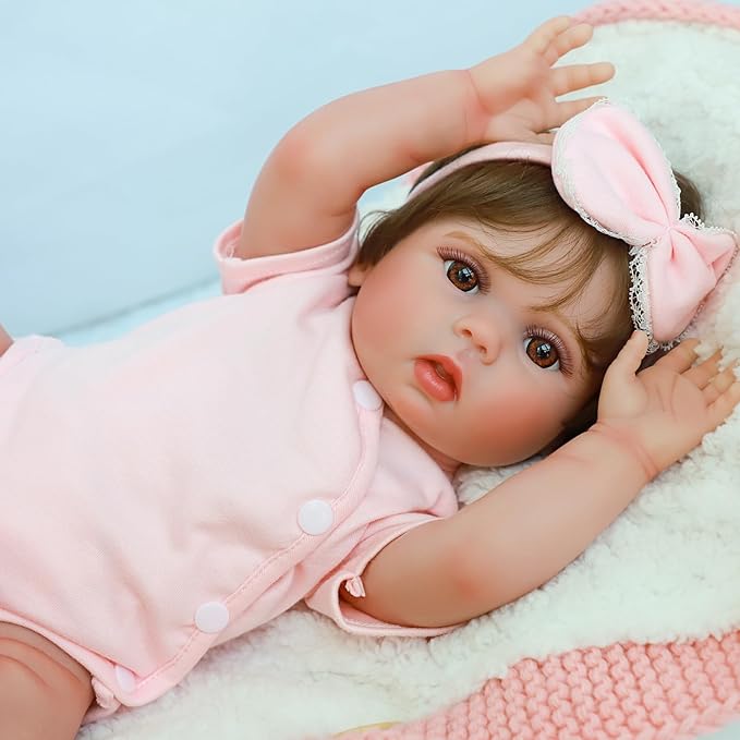 SCOM Reborn Baby Doll Girl - 18 Inch Realistic Real Life Doll with Hair, Silicone Baby with Anatomically Correct, Newborn Lifelike Toddler with Cloth Body & Vinyl for Age 3 4 5 6 + Year Old Gift