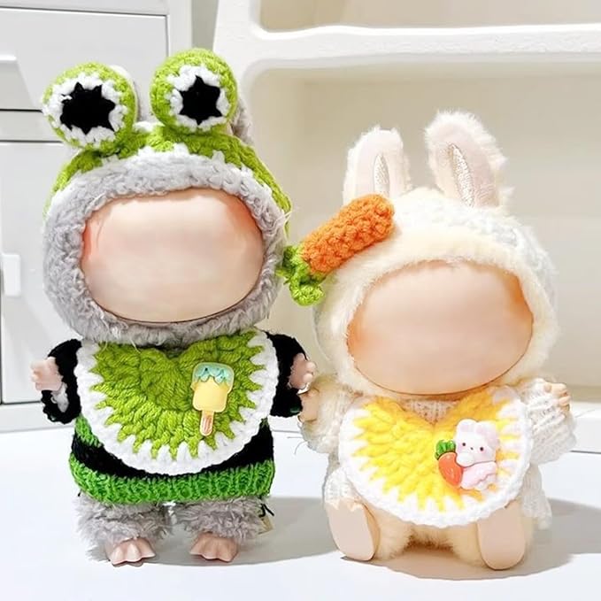 Clothes for Labubu 17cm Labubu Accessories Crochet 3 Piece Set Outfits for Labubu(Carrot)