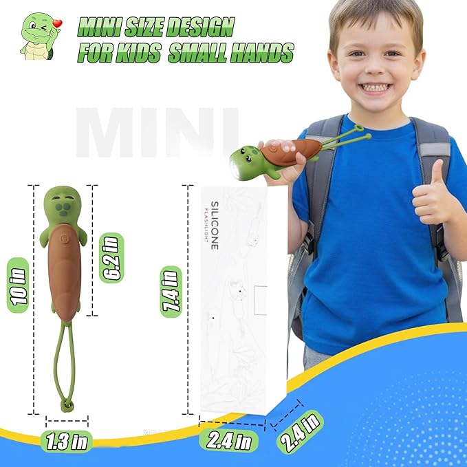 Tremdwoto Kids Flashlight Rechargeable, Small LED Turtle Child Flashlights, Birthday Gifts for Boys&Girls, Flash Light, Handheld Flashlights for Children, Turtle Toddler Flashlight for Camping, Home