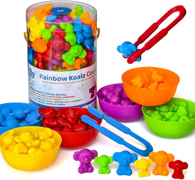 Counting Toys for Toddlers, 60 Rainbow Koala Counters w/Sorting Bowls, Color Sorting, Counting & Math Manipulatives, Preschool Homeschool & Classroom Early Learning Supplies
