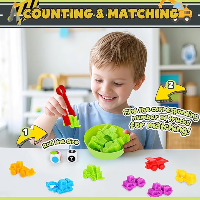 Sorting Colors Counting Game for Kids Car Matching Toys with Sorting Cups and Games Dice, Montessori Preschool Learning Activities Gifts for Toddlers Kids 3 4 5 6 +