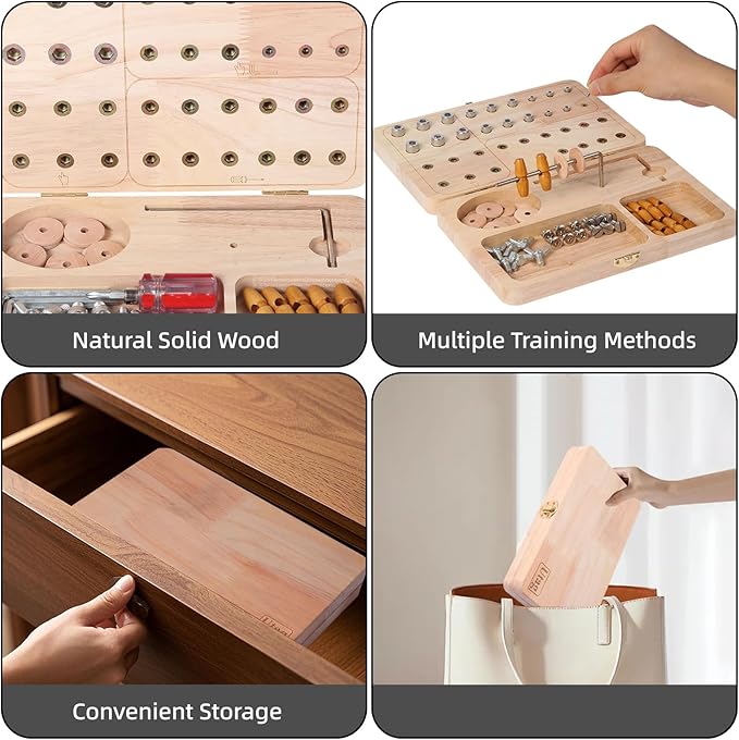 Wooden Pegboard for Finger Dexterity, Upgraded 36-Hole Wooden Hand Therapy Peg Board with Multifunctional Test Kit, Occupational Therapy Toys to Improve Fine Motor Skills and Hand-Eye Coordination