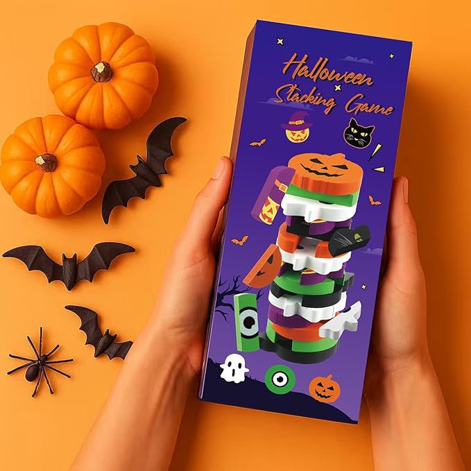Halloween-Themed Wooden Block Stacking, The Joy of Family and Party, Halloween Party Gothic-Style Birthday Gifts (Pumpkin)