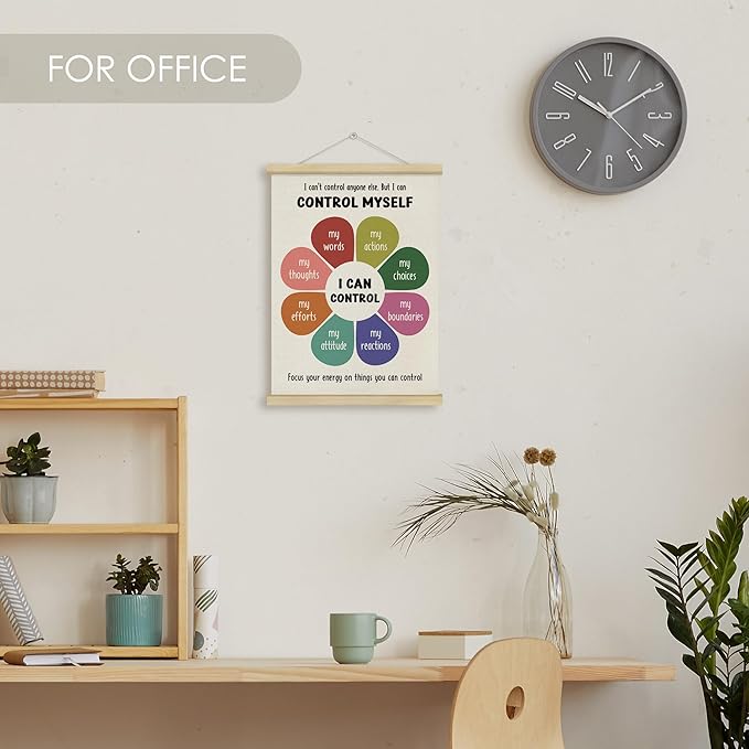 Fewgb Things I Can Control Circle Wall Art Poster Decor, Mental Health Hanging Poster Framed Hanger for Therapist Therapy Office Classroom, School Counselor Psychologist Office Picture Prints 12x16