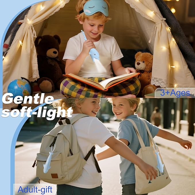 Tremdwoto Kids Flashlight Rechargeable, Small LED Child Flashlights, Birthday Gifts for Boys&Girls, Flash Light, Handheld Flashlights for Children, Dolphin Toddler Flashlight for Camping, Home-1 Pack