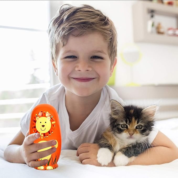 Conzy Russian Nesting Dolls for Kids, Stacking Wooden Handmade Matryoshka Dolls, 5 Piece Cute Cartoon Animal Pattern, Great Toy Gift for Girls Boys' Birthday or Home Decoration (Orange)