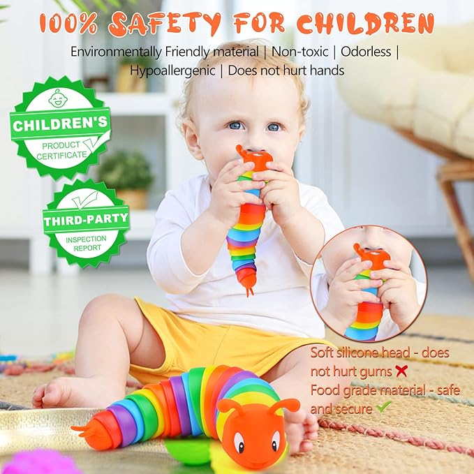 Cevioce Fidget Slug Toy, Sensory Slug Fidget Toys for Kids & Adults, 1 PC Autism Sensory Toys for Autistic Children Toddlers, Toddler Toys - 3 4 5 6 7 8+ Year Old Girl Boy Birthday Gifts F