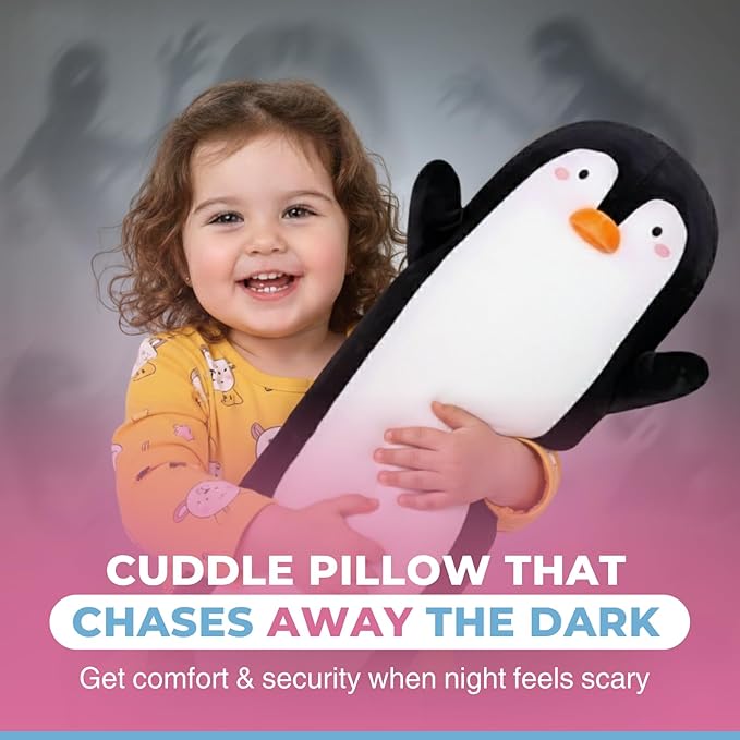 Penguin Plush Body Pillow for Kids | Long Stuffed Animal Cuddle Pillow | Soft Hugging Toy | Plushie Gift for Girls & Boys | Long Plush Body Pillow for Sleep & Comfort | Small, 23 Inches