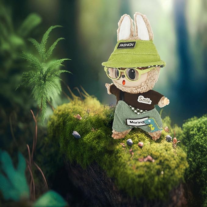 17cm Clothes Set (NO Doll) 4PC Set Hat Glasses Overalls for 17cm Accessories Suit, Doll Clothing for Trendy Blind Box，Cute Clothes for LBB Doll Dress up Unique Style,Free Combination (Green)