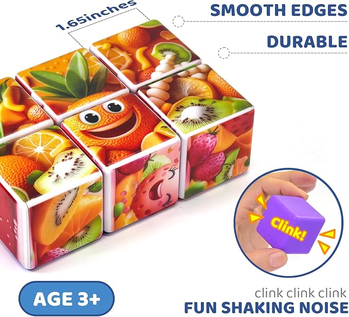 Magnetic Blocks for Toddlers, 1.65 inch Large Building Blocks Tiles, Funny Simle Fruits Puzzle Game, Sensory Montessori STEM Travel Toys for Boys and Girls Ages 3-5 4-8