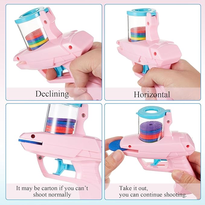 Sumind 2 Pcs Foam Disc Shooter Zip Shot Shooter Disc Launcher (Sky Blue,Pink)
