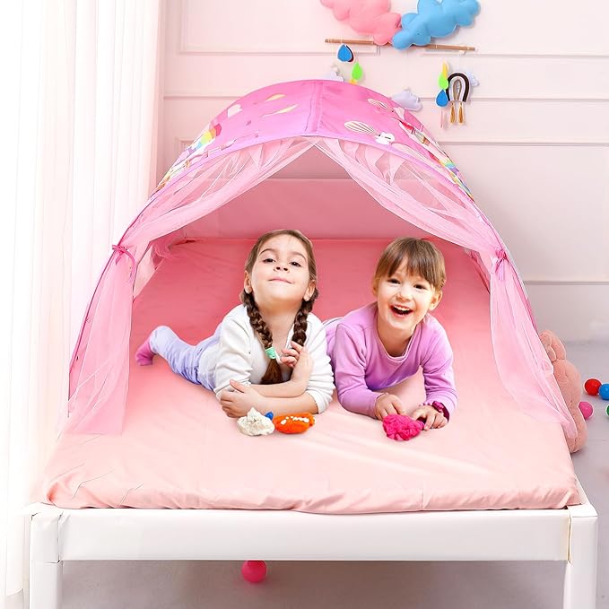 Kids Bed Tent Twin Beds -Cartoons Wonder Play Tents Boys Girls Ventilated Indoor Play Tent Children Promotes Independent Play, Stimulates Imagination Set-Up Playhouse (Castle