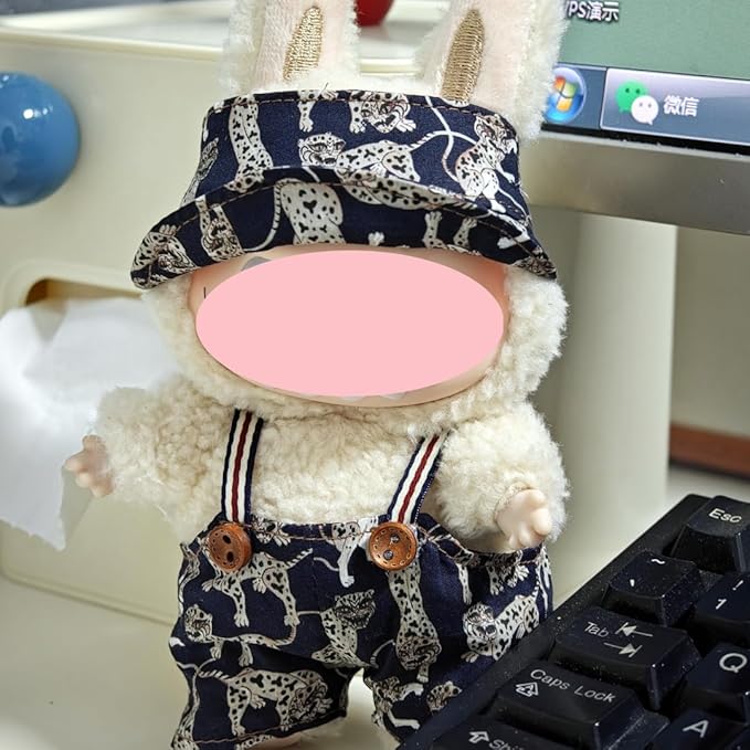 2-Piece Clothes for Labubu (NO Doll), Handmade Liberty Fabric Dress and Bow Set for 17CM Dolls, Cute Outfit Accessories (Cheetah)