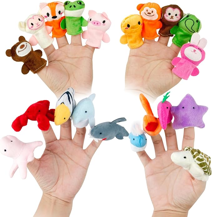 Sealive 20-PCS Finger Puppets for Toddlers Story Time - Soft Velvet Forest & Marine Animals - Perfect for Role Playing, Classroom Learning, Party Favors, Travel, Therapy, Imagination Building