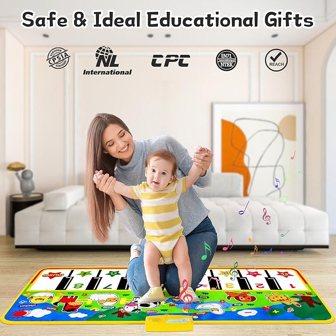 Piano Mat - 53" x 23" Musical Mat 8 Animals Sounds Dance Mat for Kids Touch Play Dancing Mat Toy Gifts for 1 2 3 4 5 6 Year Old Girls Boys
