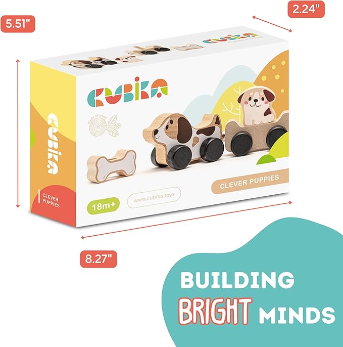 Cubika Wooden Clever Puppies Train Toy – Magnetic Dog-Themed Wood Toy Playset for Toddlers 18 Months+ – Montessori Toy for Fine Motor Skills and Imaginative Play