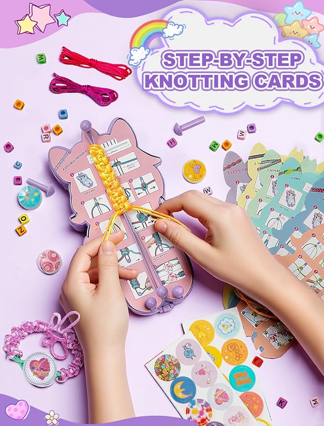 AONTESS Friendship Bracelet Making Kit for Girls: Unicorn Bracelet Maker Tool with Beads, String & Tutorial Cards - DIY Jewelry Gift for Kids Ages 6 7 8 9 10 11 12, Birthday & Christmas