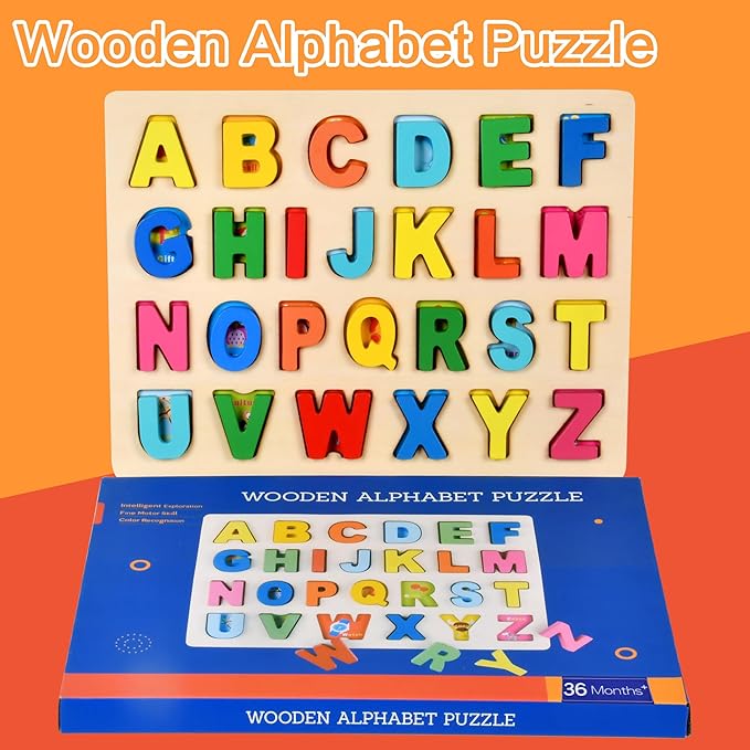 Alphabet Puzzle Wooden ABC Puzzle for Toddlers 3 4 5 Year Old Puzzles Learning Toys, Letter Block Floor Puzzles Toy Kids Ages, Preschool Educational Board Game for Boys and Girls Gifts Toddler
