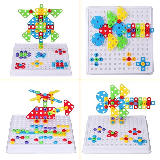 STEM Drill & Build Kit for Kids Ages 3-8 | Electric Toy Drill with 193+ Pieces (Screws, Nuts, Rainbow Fasteners) | Creative Design Construction Toys for Boys Girls | Gift for Birthdays, Christmas
