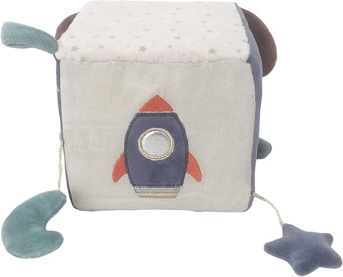 MON AMI Astro Dog Activity Cube | 5.5-Inch Soft Plush Interactive Cube Toy | Montessori Sensory Learning Toy for Babies & Toddlers | Perfect Newborn Essential for Birthdays & Baby Showers
