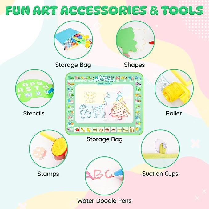 Water Doodle Mat 40 X 32 Inches Mess Free Coloring Magic Drawing Mat Toddlers Educational Toys,Birthday Christmas Gifts for 3 4 5 6 7 8 Years Old Boys Girls