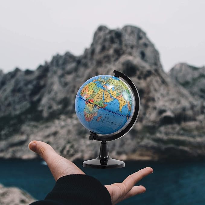Wizdar 4'' World Globe for Kids Learning, Educational Rotating World Map Globes Mini Size Decorative Earth Children Globe for Classroom Geography Teaching, Desk and Office Decoration-4 inch