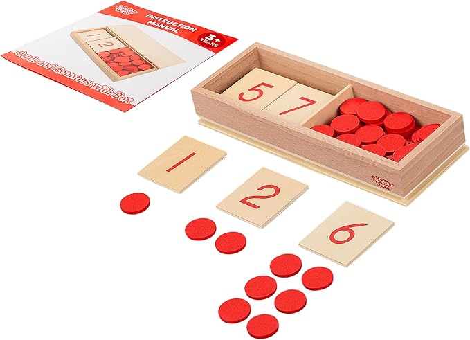Montessori Wooden Math Counters with Number Cards & Chips 1-10 for Kids 3+ Years Old, Montessori Cards & Counters with Storage Box for Toddlers Math Learning, Preschool Math Toys for Classroom