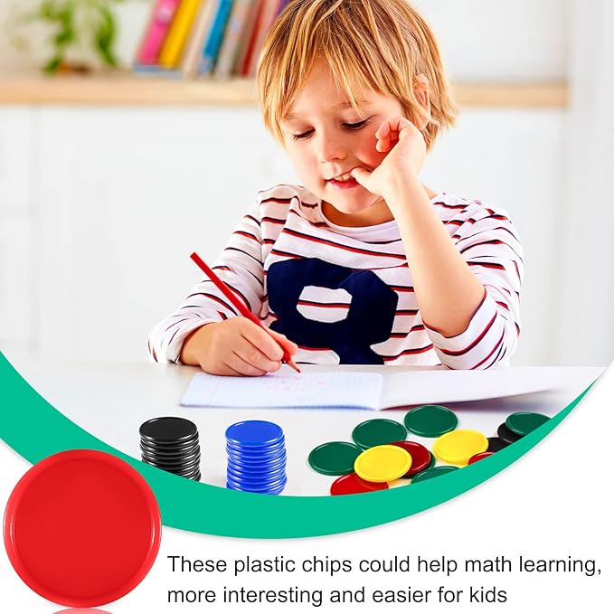Coopay 500 Pieces Plastic Learning Counters Disks Bingo Chip 5 Colors Counting Discs Markers for Math Practice and Poker Chips Game Tokens Kids Reward, 1 Inch (Red, Blue, Black, Green, Yellow)
