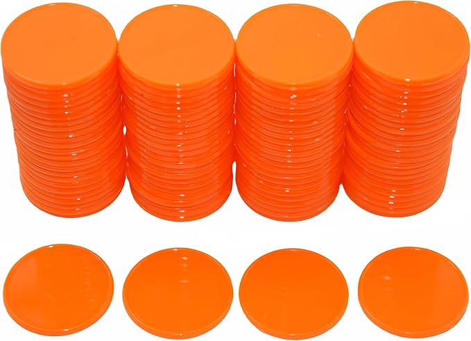 SmartDealsPro Set of 100 1 Inch Opaque Plastic Learning Counters Mini Poker Chips Game Tokens with Storage Box (Orange Red)