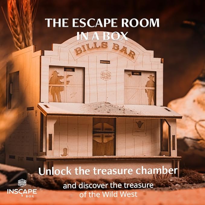INSCAPE Wild West Riddles - Puzzle Box - Wooden Escape Room in A Box for Adults - Cluebox - Puzzle Boxes with Hidden Compartments - Birthday Gift Gadget for Men and Women