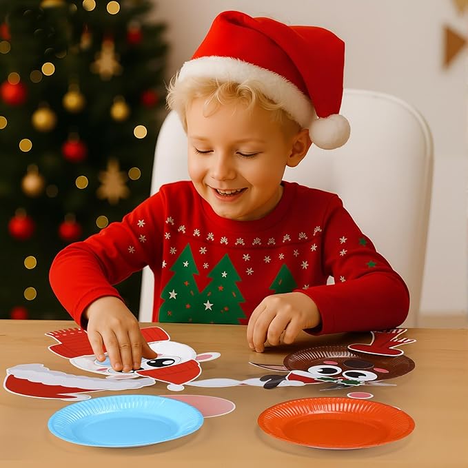 Funnymoom 24 Pcs Arts and Crafts for Kids, Halloween Plate Craft Kits Christmas Arts Craft Animal DIY Plate Kit for Halloween Xmas Holiday Party Girl Boy Preschool Classroom DIY Project(Vivid)