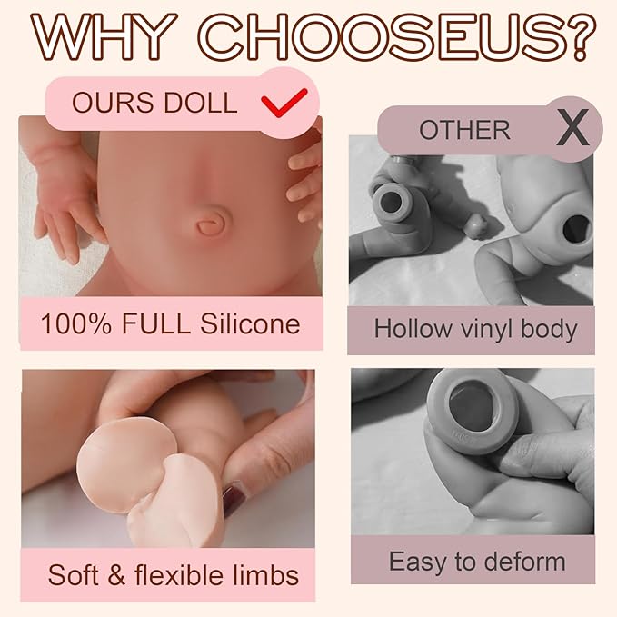 Full Silicone Baby Dolls,17.72 in Silicone Realistic Newborn Baby Doll, Non Vinyl 1:1 Lifelike Reborn Sleeping Dolls (Eve-Nude)