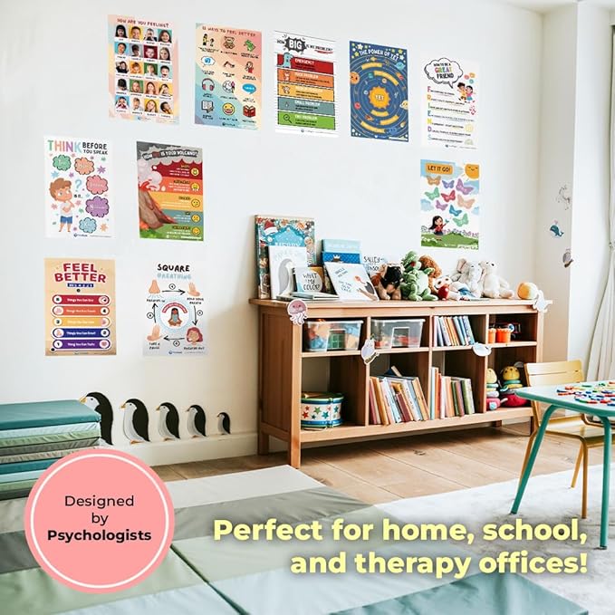 12 Laminated Feelings Posters for Kids - English & Spanish - Calm Down Corner Supplies - Therapy & School Counselor Supplies - Emotions Posters for Home and Calming Corner Classroom
