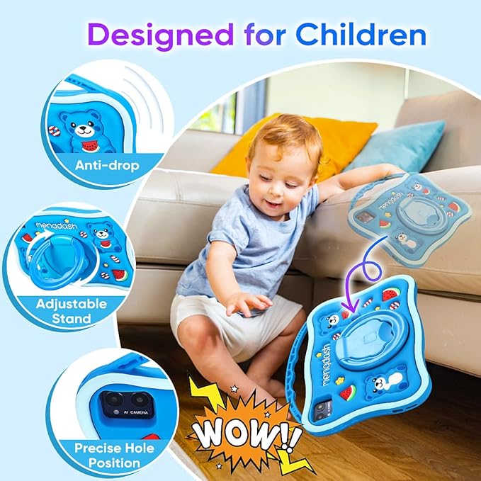 Kids Tablet, 10.1 inch Tablet for Kids 3-10, Educational Learning Toddler Tablet Android 14, 8GB RAM+64GB ROM Storage, 5G WiFi, Baby Girl boy Gift (Blue)