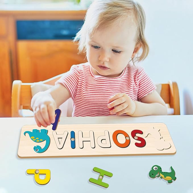 Personalized Name Puzzle for Kids, Wooden Puzzles for Toddlers, One Year Old Girl Birthday Gifts, Custom Baby Easter Gifts, Montessori Toys for 1 Year Old