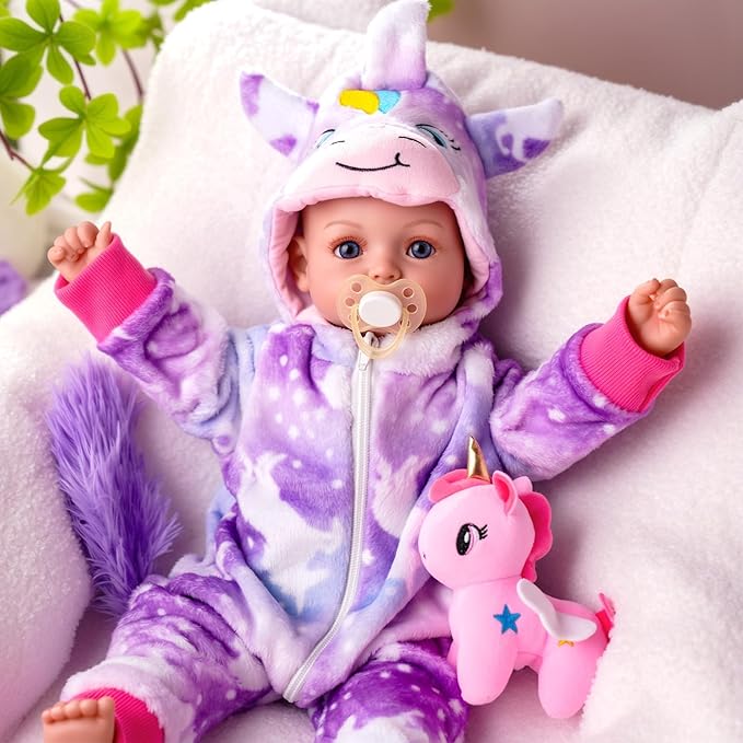 BABESIDE Baby Doll Girl - 15-Inch Realistic Baby Doll with Blue Eyes, Soft Body in Unicorn Outfit Life Like Baby Dolls That Look Real for 3 4 5 6 7 8 9 Years Girl, Birthday Gift and Pretend Play