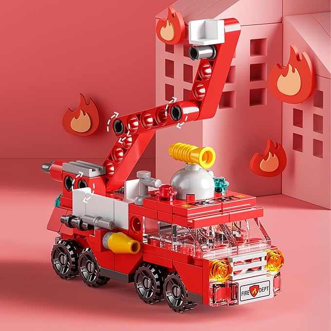 City fire Truck Building Block Toy (142 PCS) – 7-in-1 Fire Truck & Rescue Set, STEM Learning Toys for Kids Ages 6-12, Creative Construction Kit for Birthday Gifts