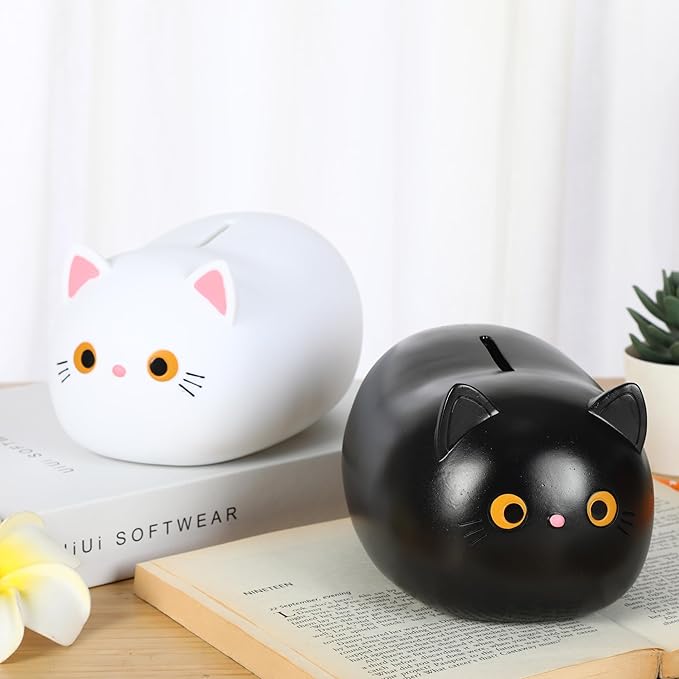 H&W Black Cat Piggy Bank for Girls,Plastic Coin Bank,Unbreakable Money Bank,Cute Piggy Bank for Kids,First Money Box,Best Birthday