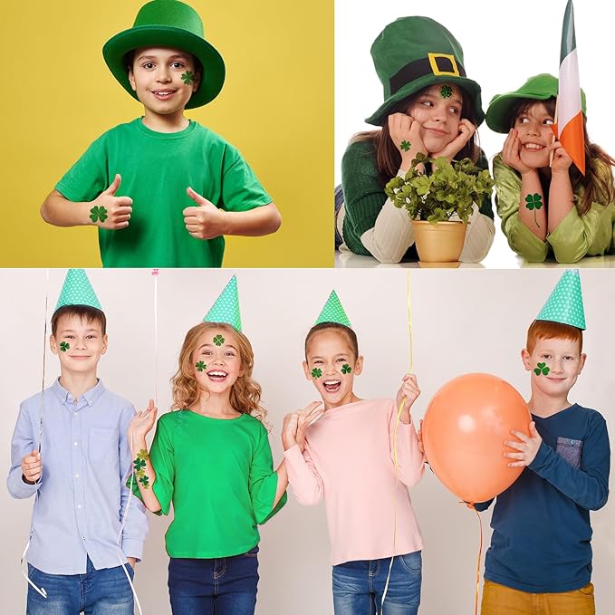 120+ PCS Glitter St Patrick's Day Face Tattoos Stickers, Two Sizes Glitter Body Jewelry Lucky Shamrock Clover Tattoos, St. Patrick's Day Accessories Temporary Tattoos for Irish Party