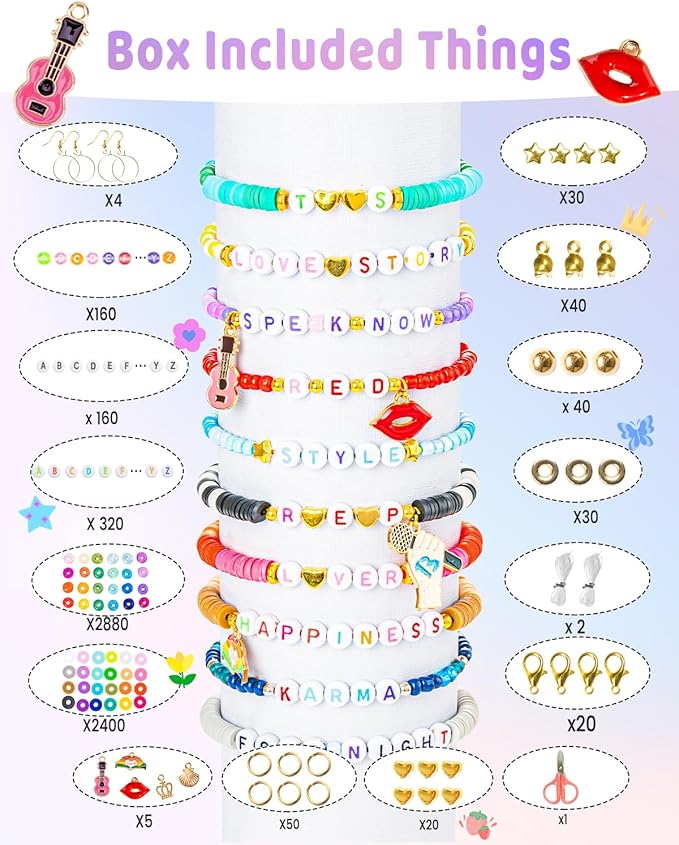 Goldwise Friendship Bracelet Kit 3 Boxes-6240 Pcs 48 Colors Bracelet Making Kits with Clay Beads, 2880 Pcs 4mm Glass Seed Beads and 960 pcs A-Z Letter Beads with Charms for Party Birthday Gift