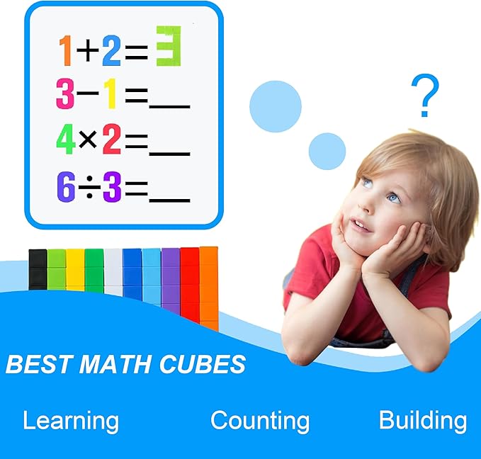 Math Manipulatives Number Blocks Toys For Kids 300 Cubes, Educational Counting Toys Classroom Learning Supplies, Preschool Plastic Counting Blocks for Kindergarten Homeschool Learning, Kids Ages 3+