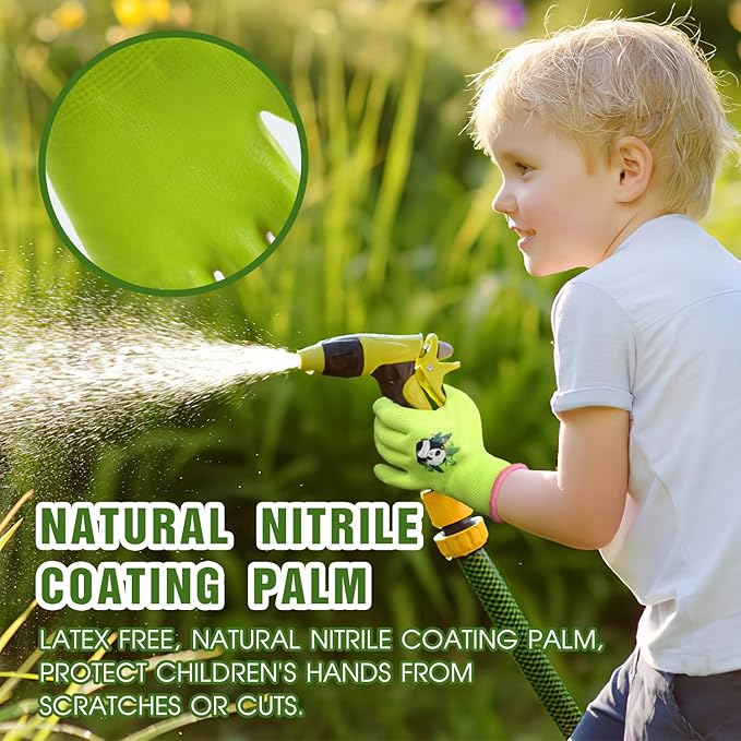 HANDLANDY 3 Pairs Kids Gardening Gloves Latex Free, Nitrile Coated Children Toddler Garden Yard Outdoor Playing Gloves for Little Girls Boys (Size S)