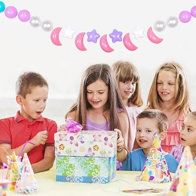 GOGOSO Ball Pit Balls Stars Moon Shapes Plastic Pitballs for Toddler Play Tent Baby Photo Props Kids Pool Water Toys Kiddie Pool Party Decor,Pink+Green+Purple+Pearl White,100PCS