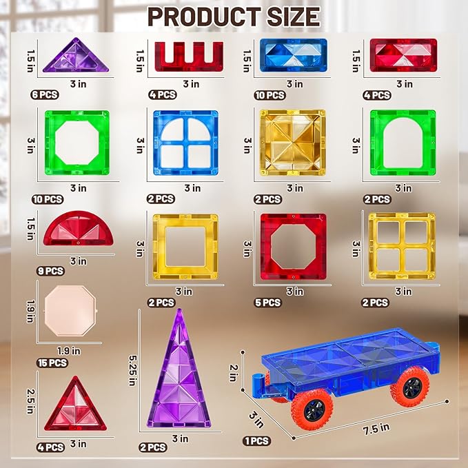 Magnatiles for Toddlers 1-3, Toddler Magnet Building Blocks Tiles Toys for Kids Ages 1-3 4-8, Preschool Learning Sensory Educational Gifts Toys for Boys and Girls 3+ Year Old