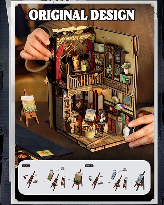 Book Nook Kit - DIY Miniature House Dollhouse 3D Puzzles for Adults and Teens - Gifts for Family and Friends Bookshelf Decor Tiny House Model Build with LED Light (BV02-015)